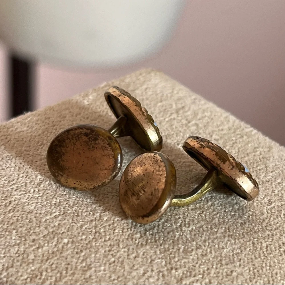 Antique Victorian Rolled Rose Gold Art deco double Opal Heart Cuff links